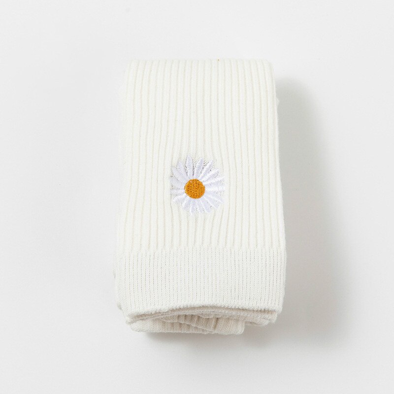 Daisy Embroidery Ribbed Leggings