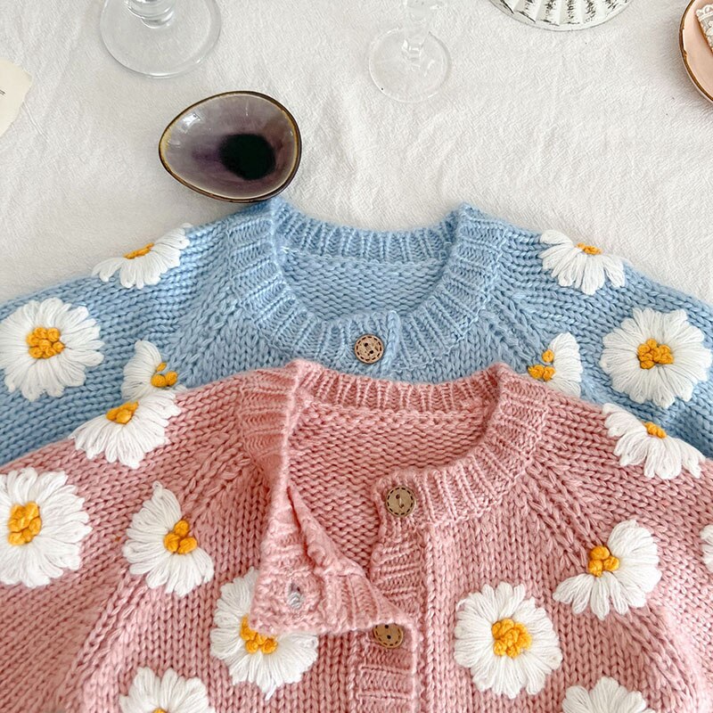 Knitted Daisy Embroidered Cardigan