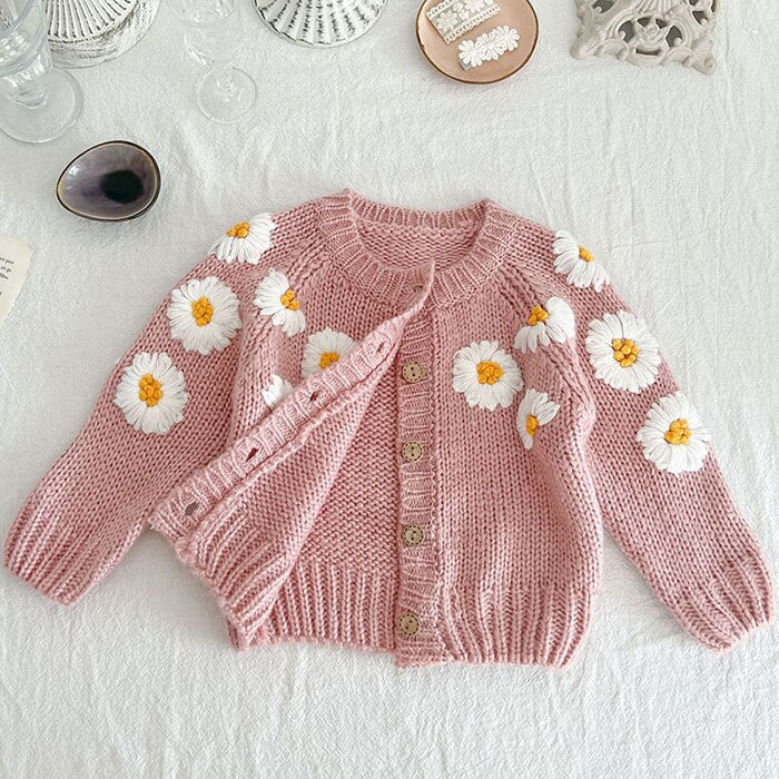 Knitted Daisy Embroidered Cardigan