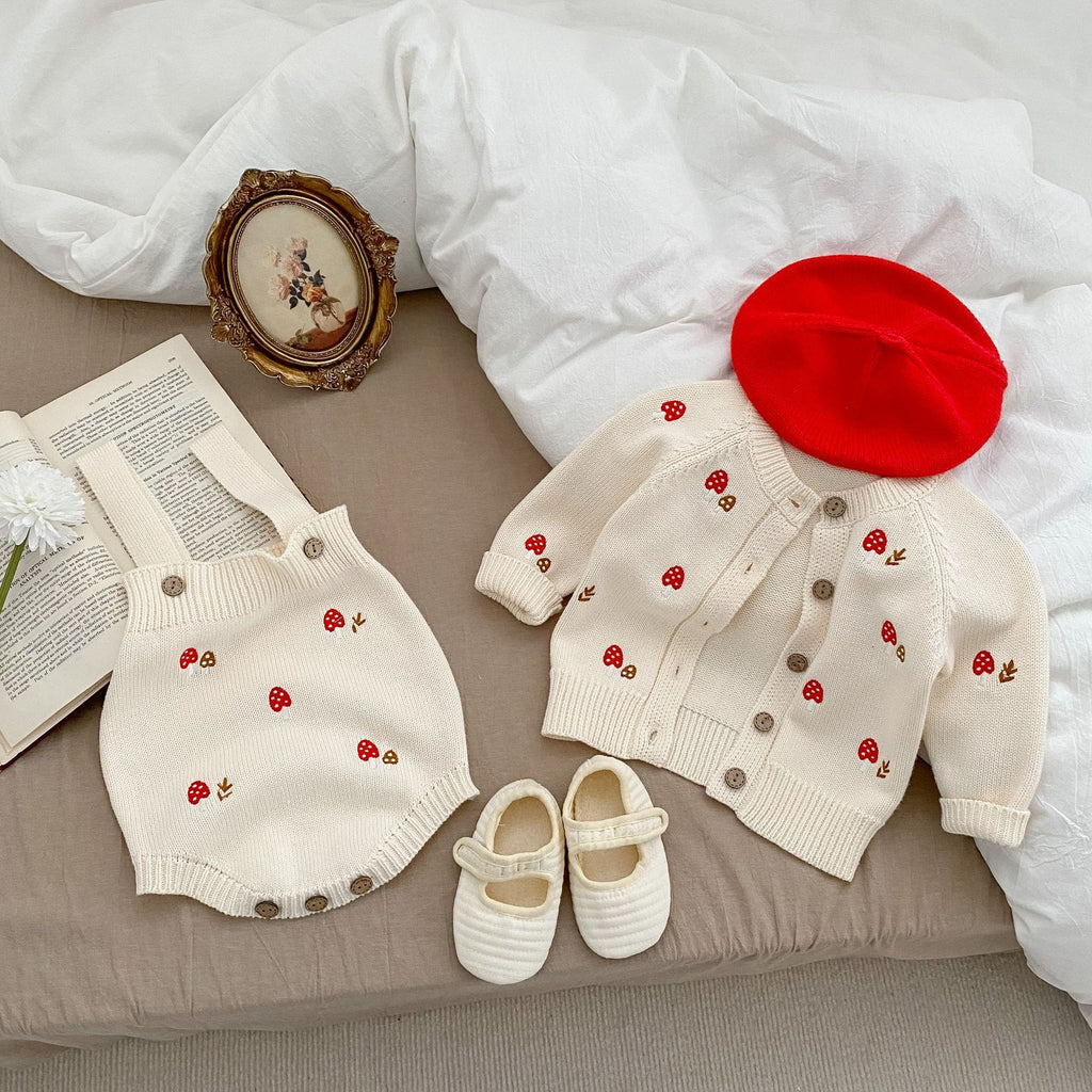 Embroidered Toadstool Romper / Cardigan