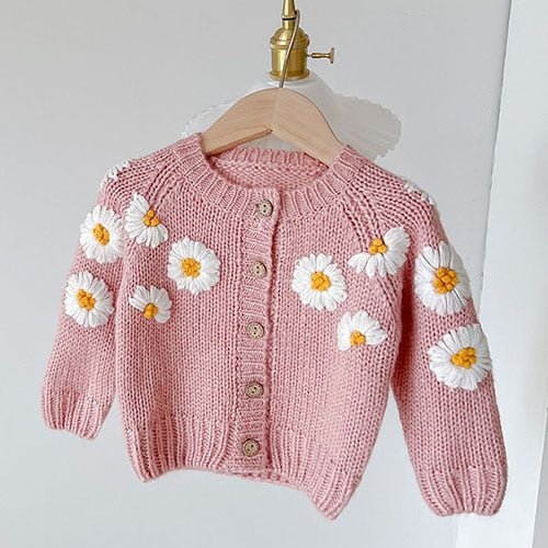 Knitted Daisy Embroidered Cardigan