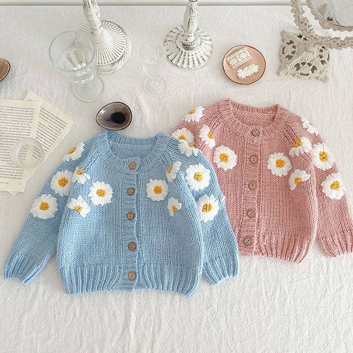 Knitted Daisy Embroidered Cardigan