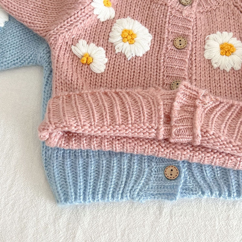 Knitted Daisy Embroidered Cardigan