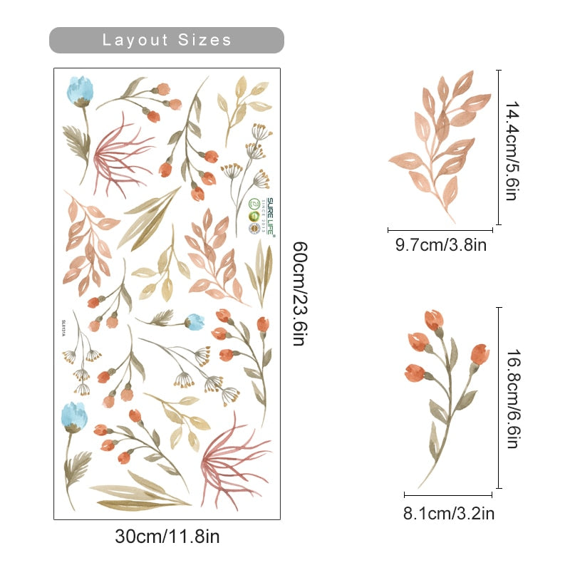 Boho Leaves & Field Flowers Wall Stickers