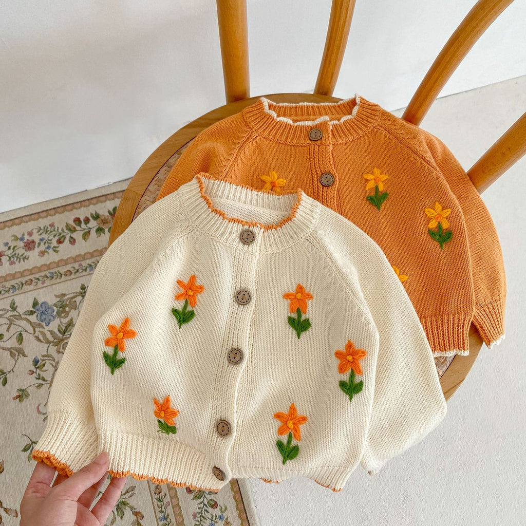 Orange Flower Embroidery Cardigan