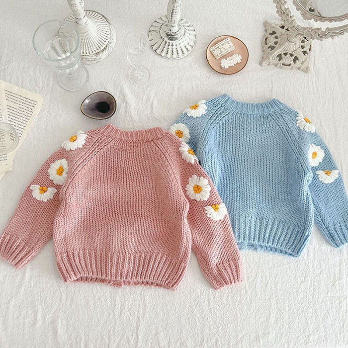 Knitted Daisy Embroidered Cardigan