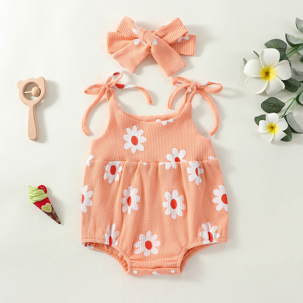 Shoulder-Tie Daisy Pop Romper & Headband