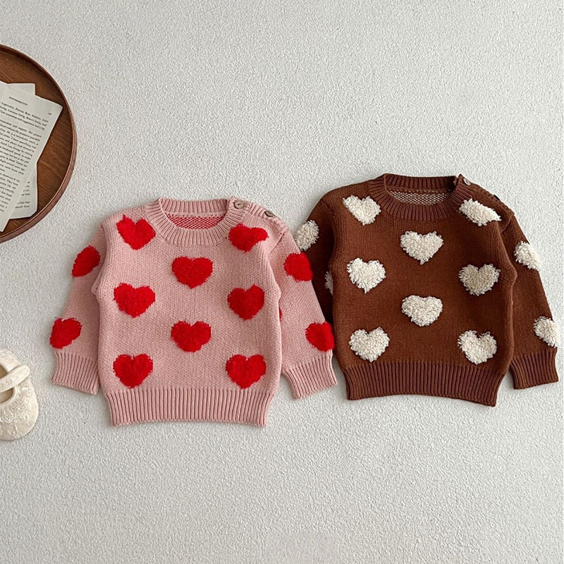 Fuzzy Heart Knit Pullover