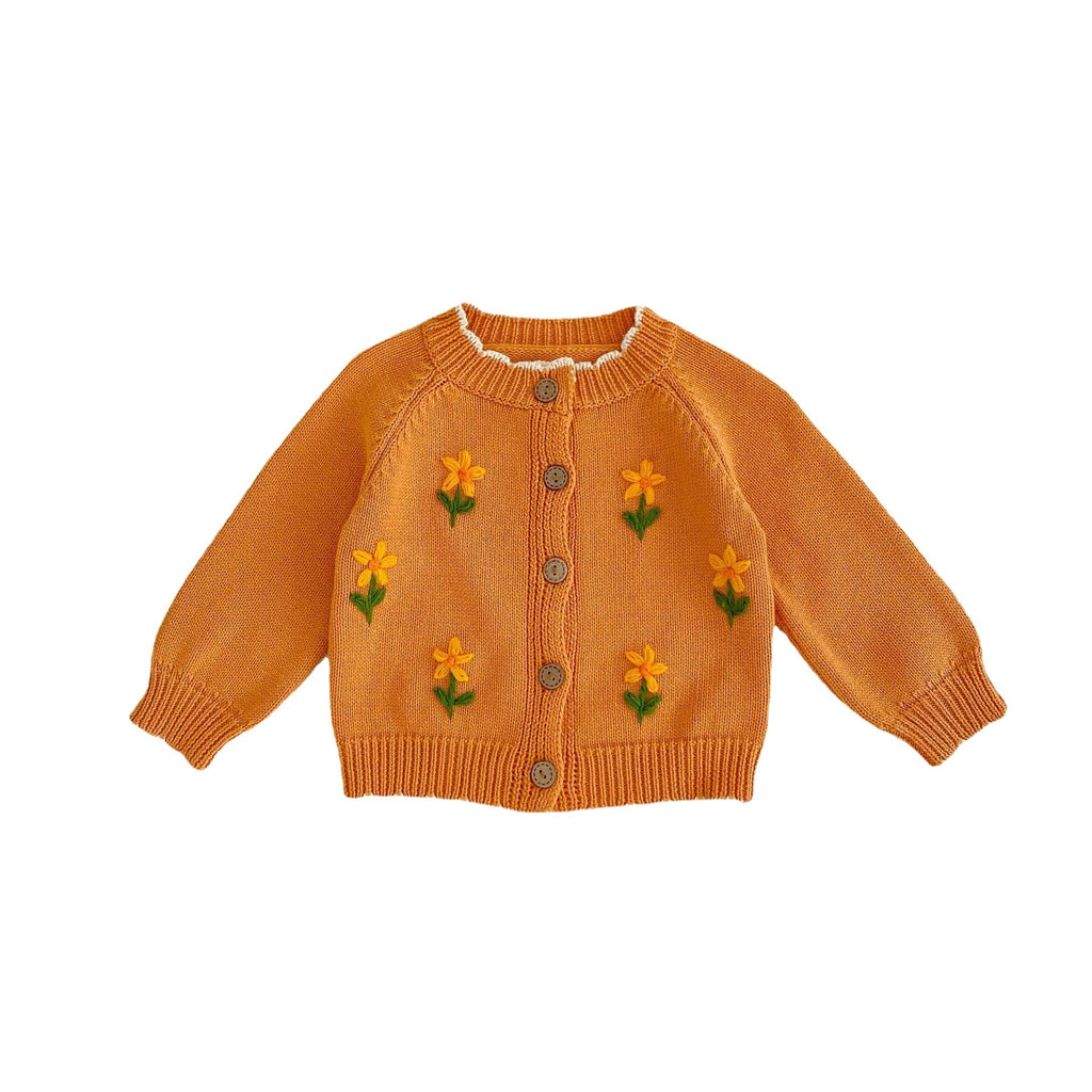 Orange Flower Embroidery Cardigan