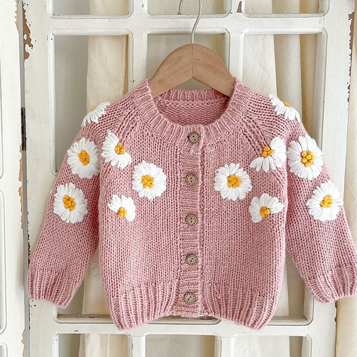 Knitted Daisy Embroidered Cardigan