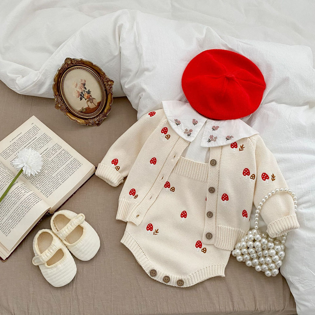 Embroidered Toadstool Romper / Cardigan