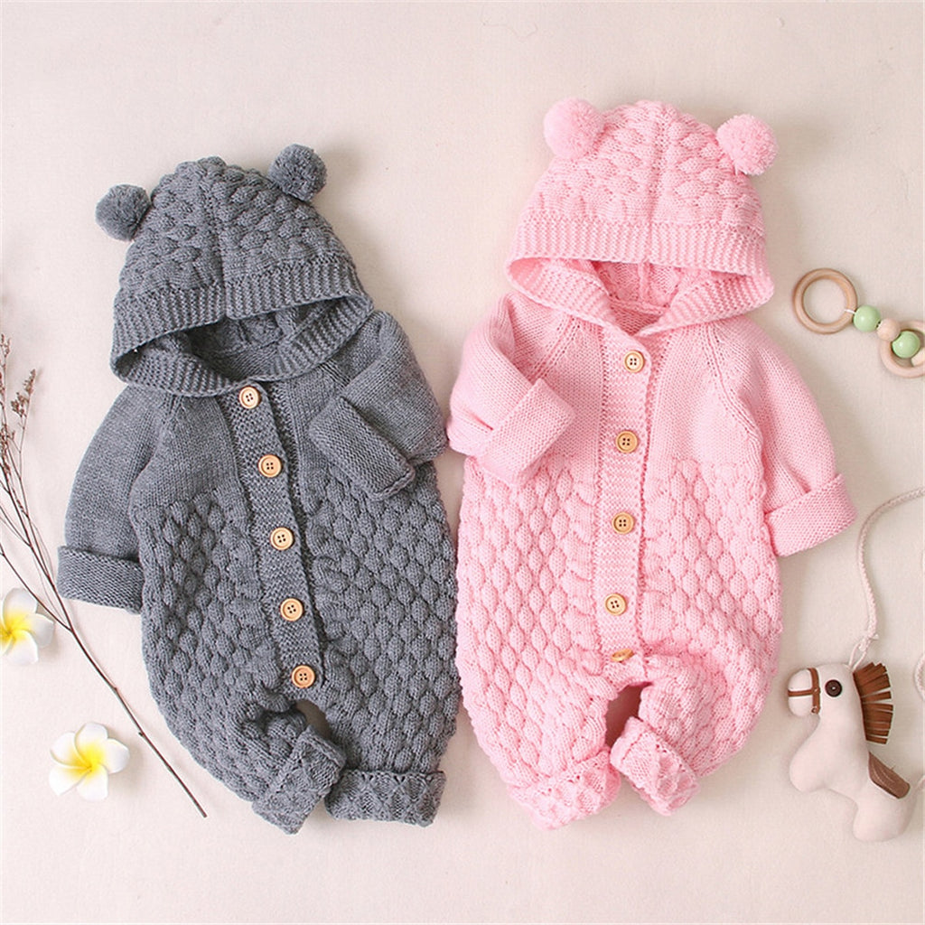 Hooded Bear Knit Romper