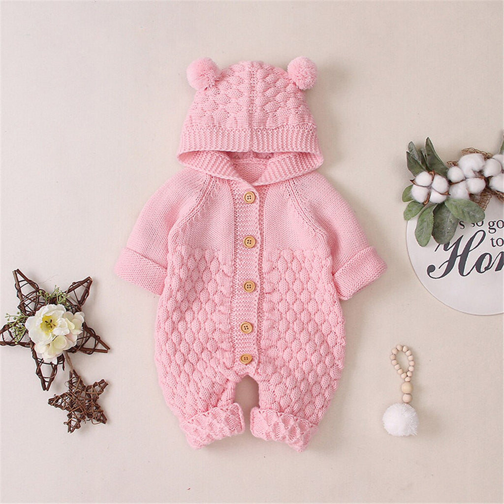 Hooded Bear Knit Romper