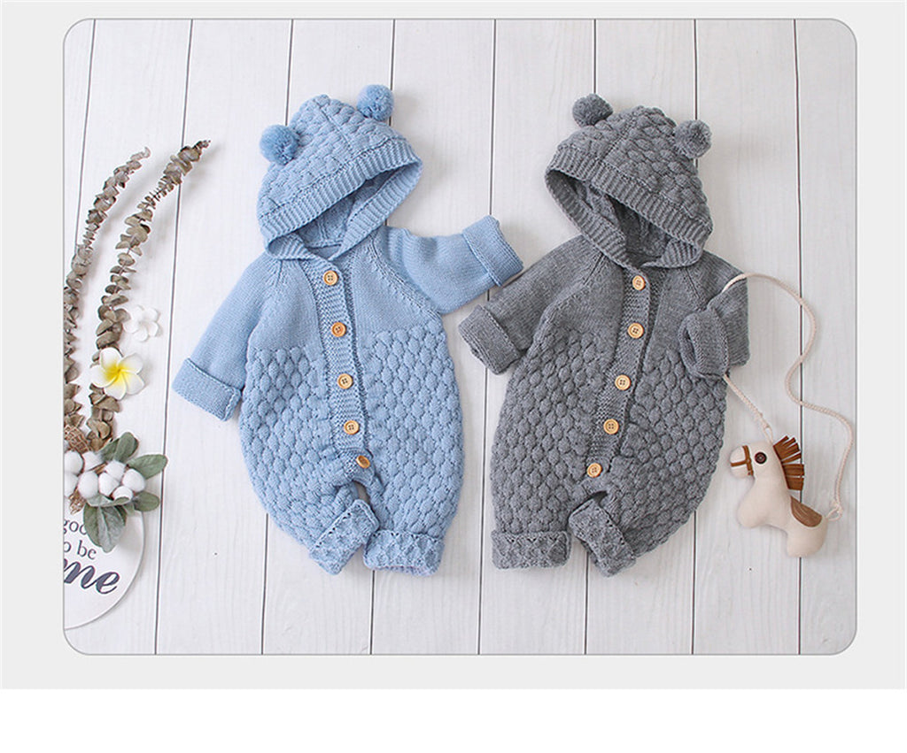 Hooded Bear Knit Romper