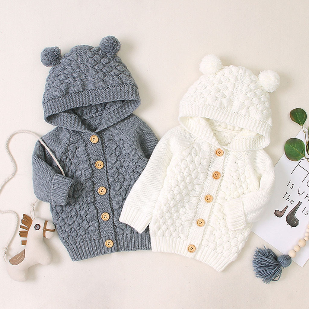 Hooded Bear Knit Cardigan