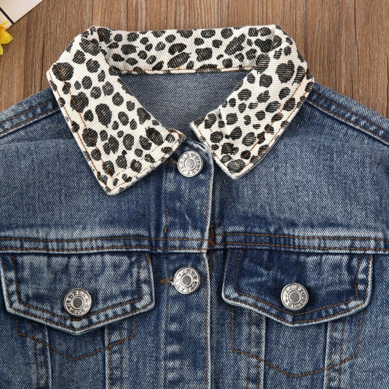 Denim Style Jacket with Leopard Collar