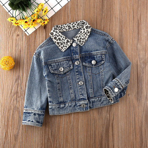 Leopard collar denim outlet jacket