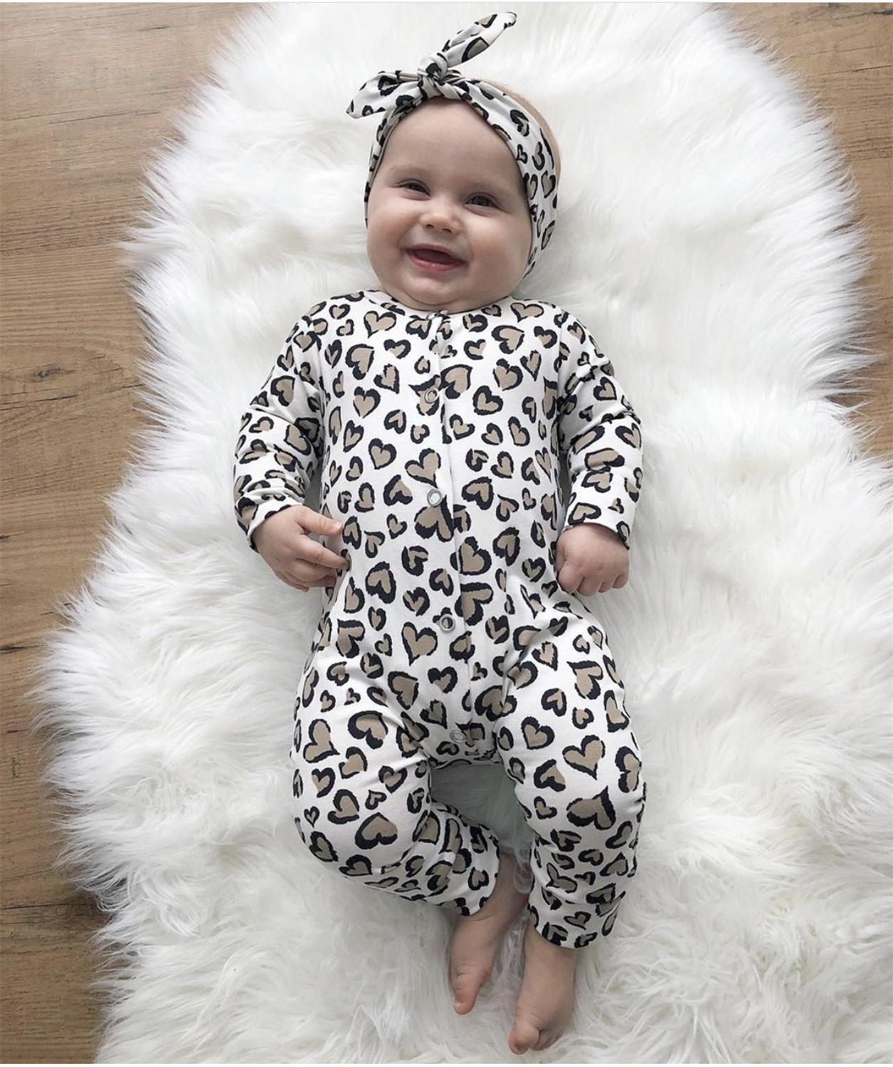 Leopard Hearts Print Romper & Headwrap
