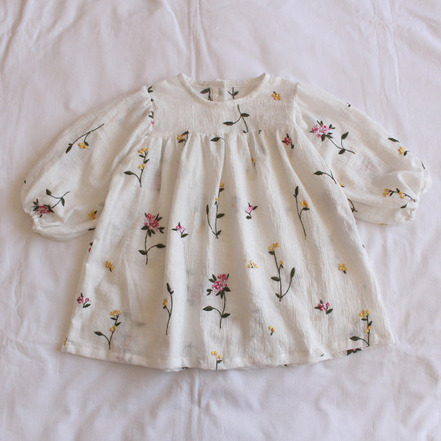 Embroidery Floral Puff Sleeve Dress