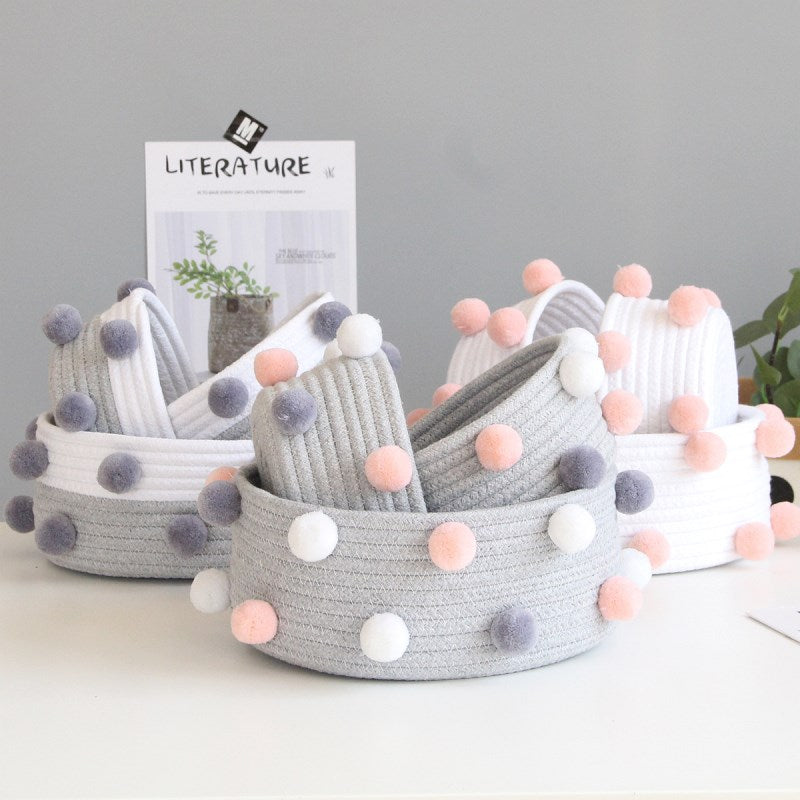 Pom Pom Cotton Rope Storage Basket