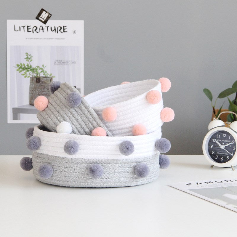 Pom Pom Cotton Rope Storage Basket