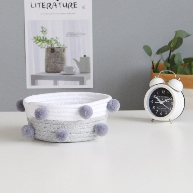 Pom Pom Cotton Rope Storage Basket