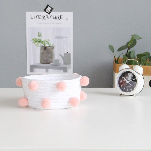 Pom Pom Cotton Rope Storage Basket