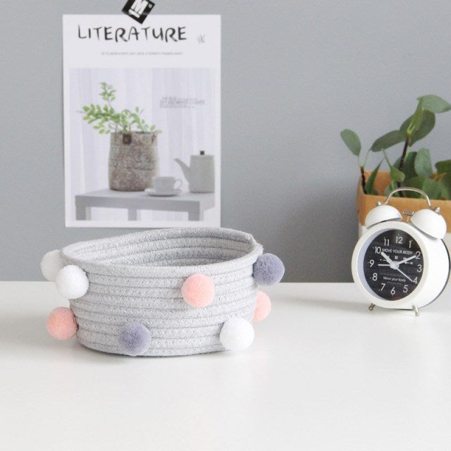 Pom Pom Cotton Rope Storage Basket