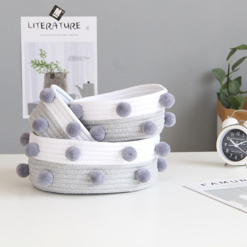 Pom Pom Cotton Rope Storage Basket