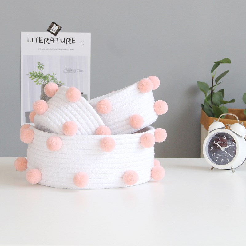 Pom Pom Cotton Rope Storage Basket