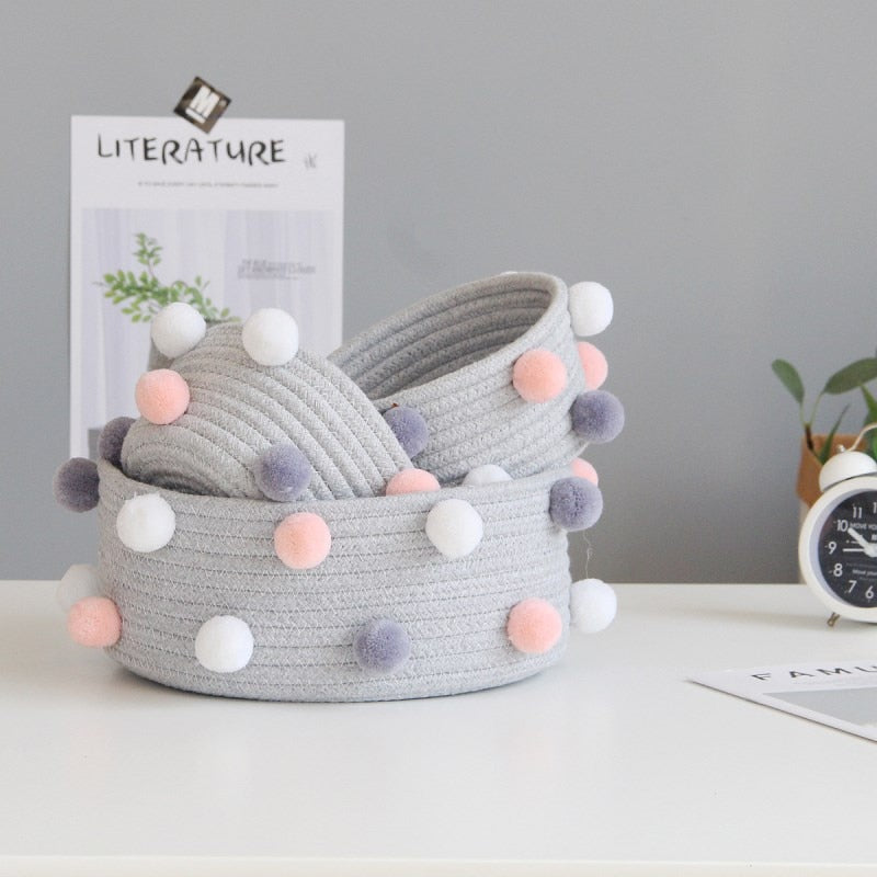 Pom Pom Cotton Rope Storage Basket