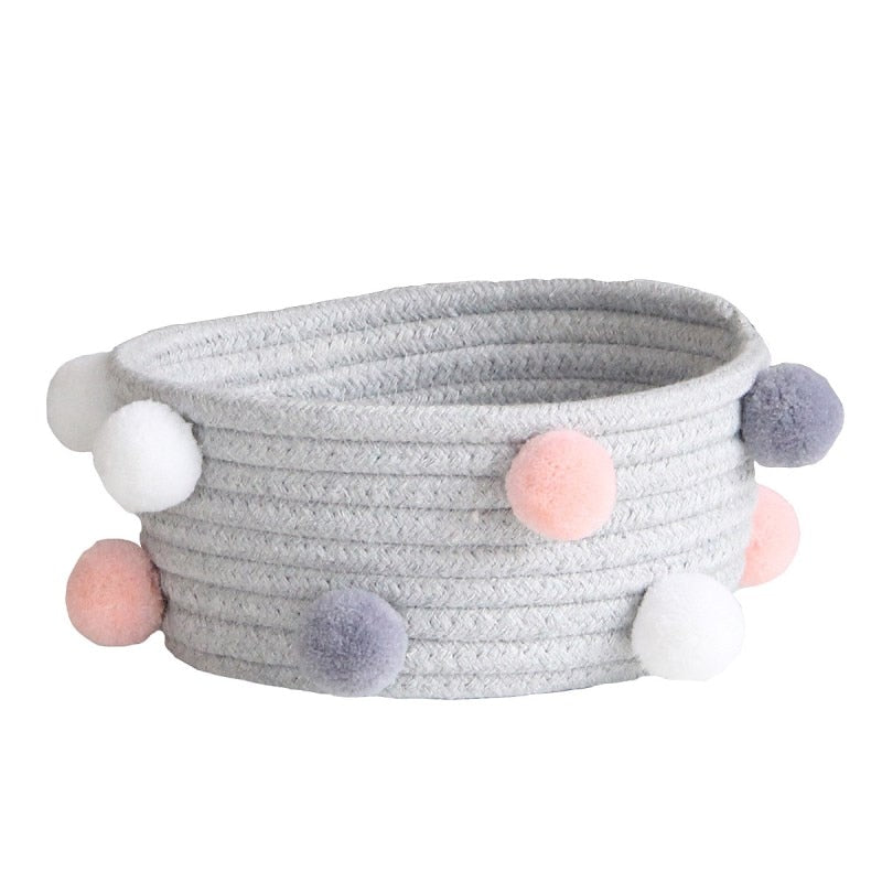 Pom Pom Cotton Rope Storage Basket