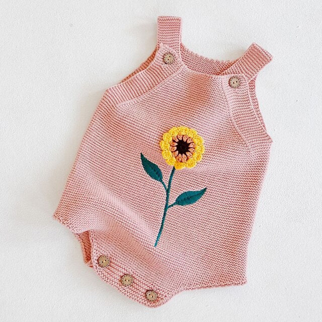 Pink Knitted Sunflower Romper