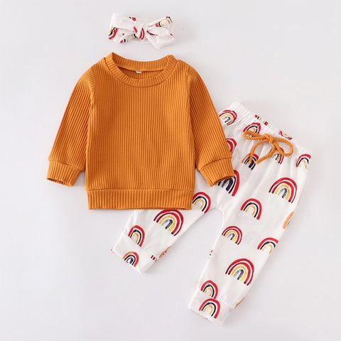 Ribbed Top & Rainbow Print Trousers Set