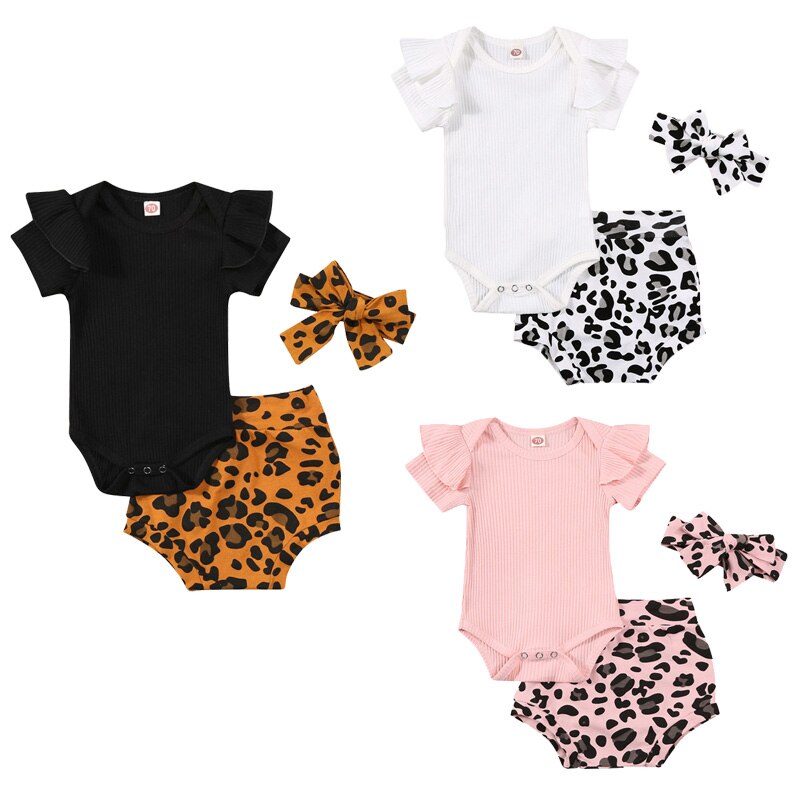 Ribbed Ruffle Bodysuit, Leopard Bloomers with Headband