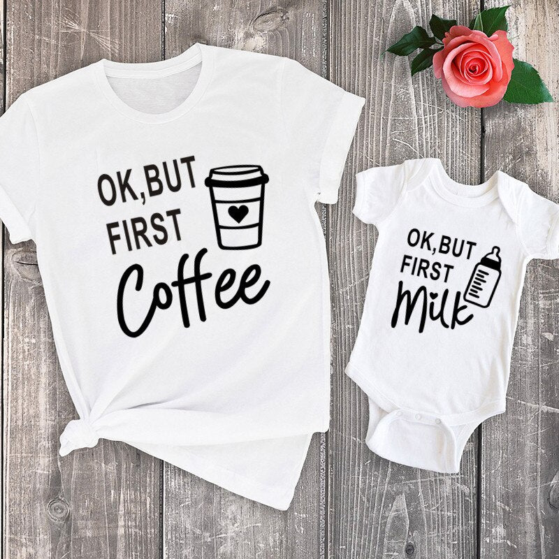 OK but First Coffee/Milk Family Matching Tees