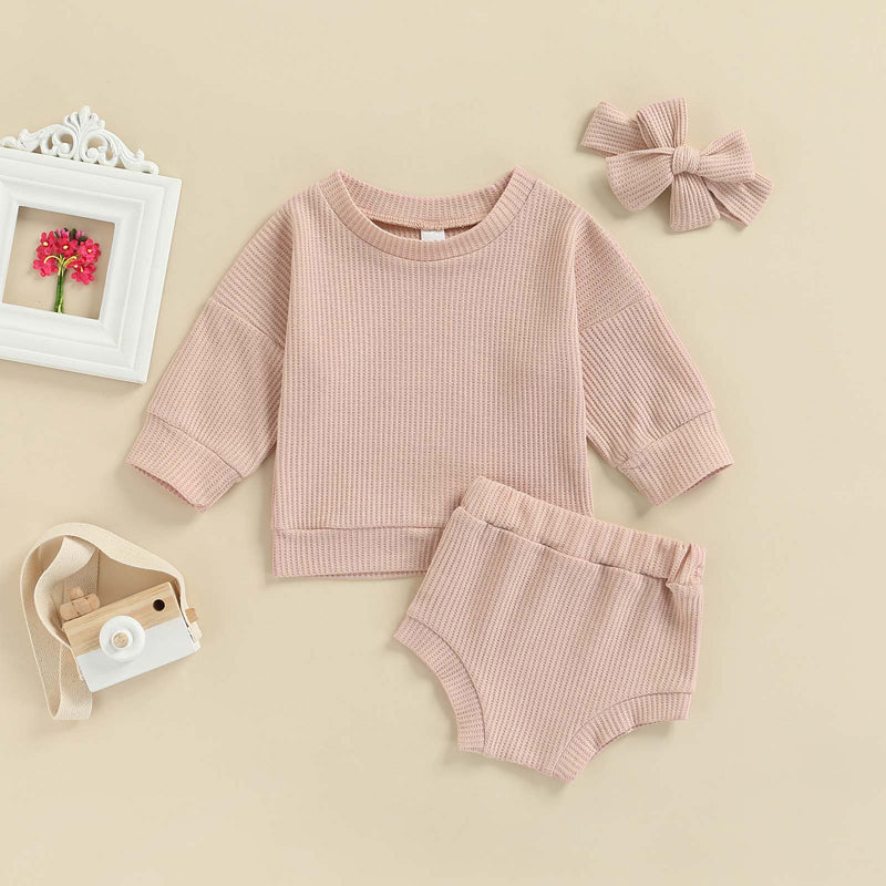 Ribbed Sweatshirt, Shorts & Headband Set