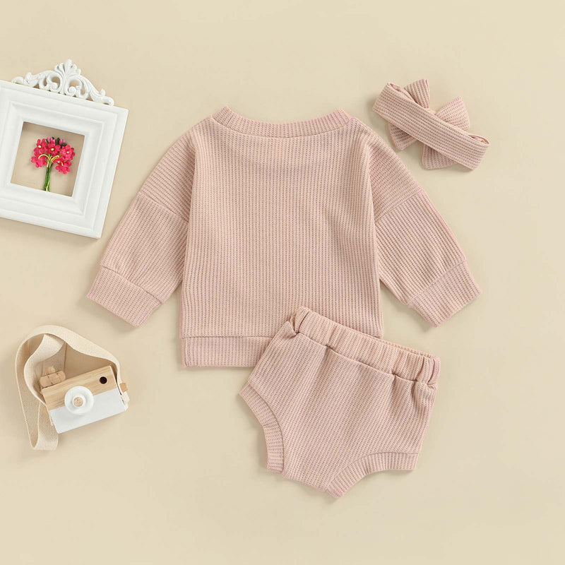 Ribbed Sweatshirt, Shorts & Headband Set