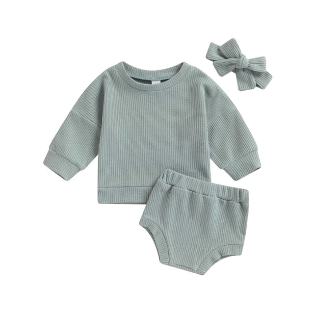 Ribbed Sweatshirt, Shorts & Headband Set