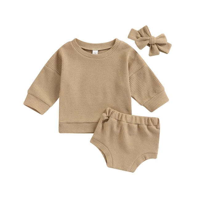 Ribbed Sweatshirt, Shorts & Headband Set