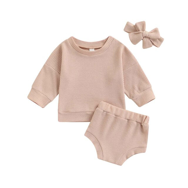 Ribbed Sweatshirt, Shorts & Headband Set