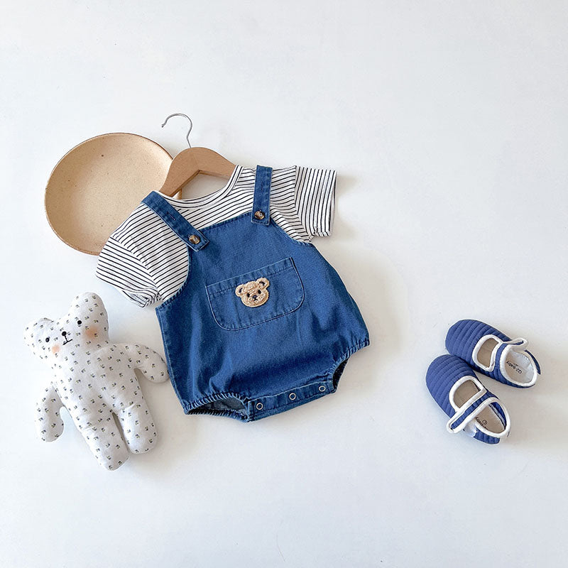 Denim Bear & Striped Tee Set