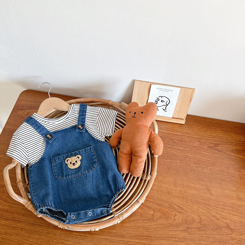 Denim Bear & Striped Tee Set