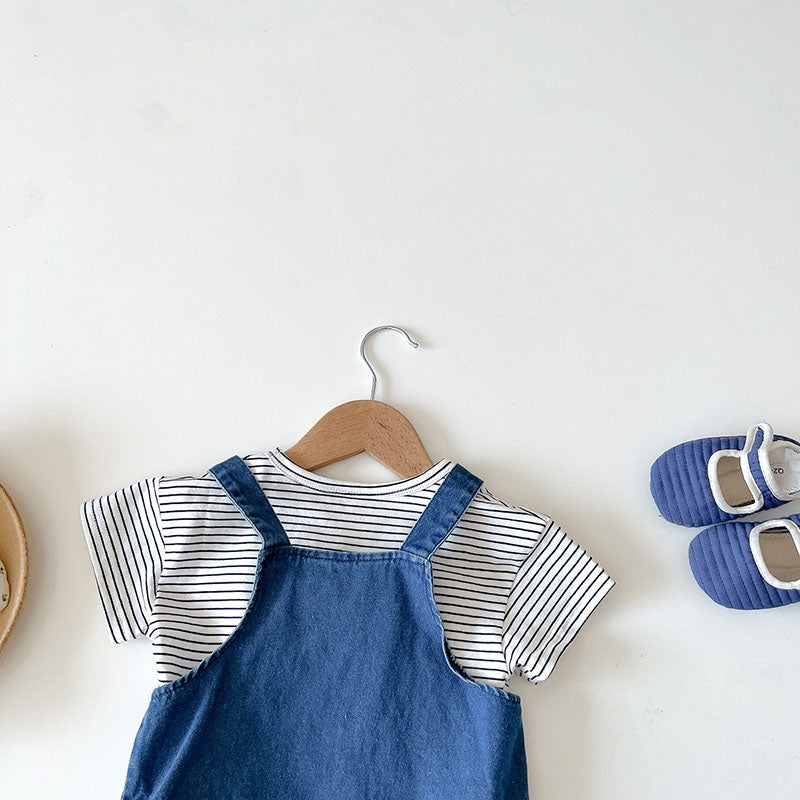 Denim Bear & Striped Tee Set